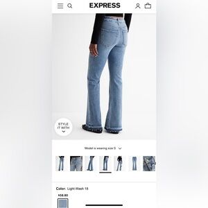 Express - Mid Rise Light Wash Drop Hem FlexX '70s Flare Jeans